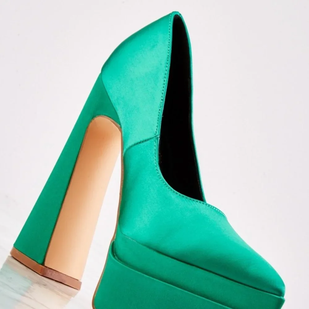Sexy Green Satin Platform Court Heels - Picture 3 of 3